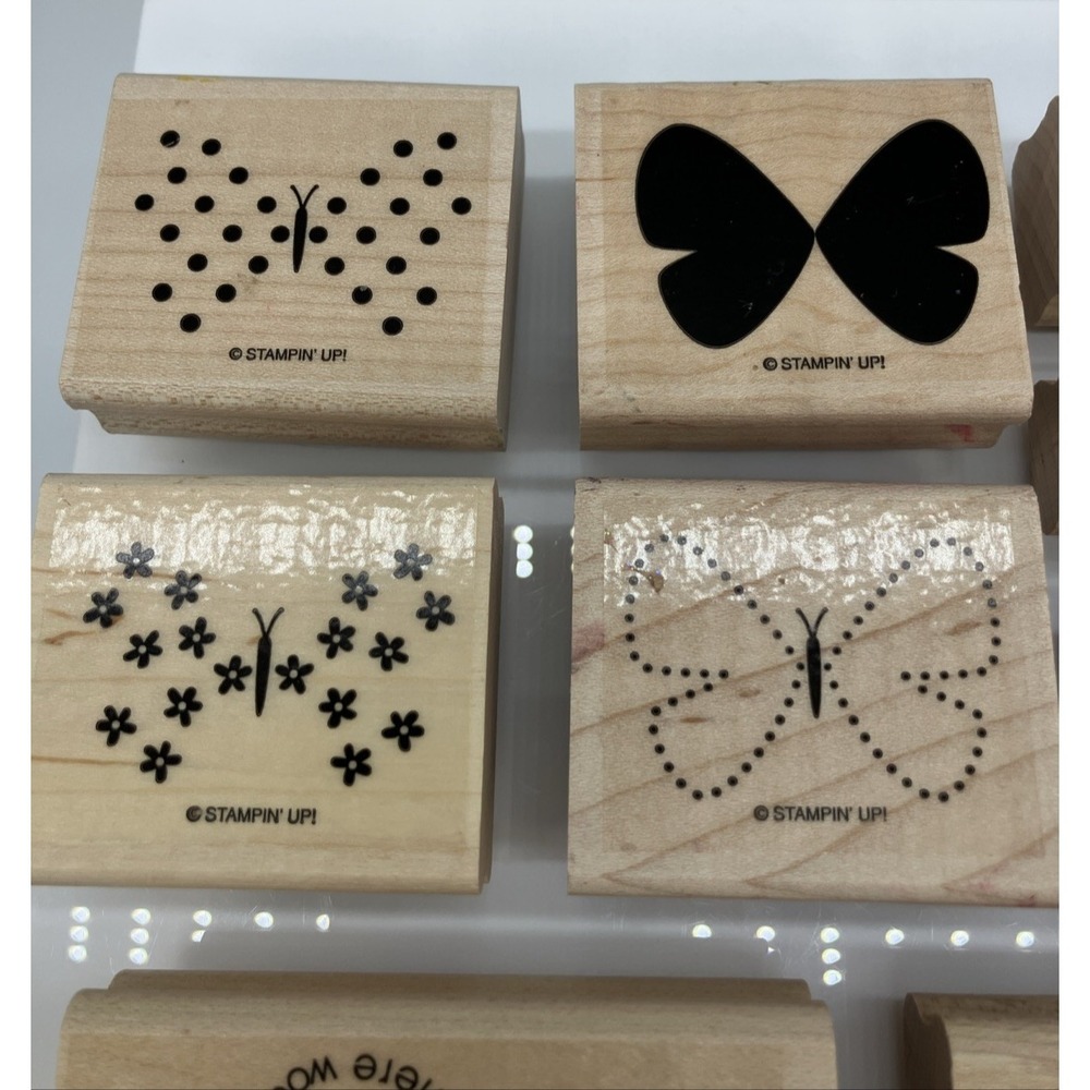 Stampin Up Flight Of The Butterfly Set of 10 Wood Stamps Happy Thank You Flower - Picture 5 of 11